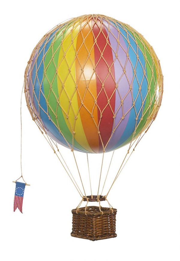 rainbow coloured striped hot air balloon hanging mobile