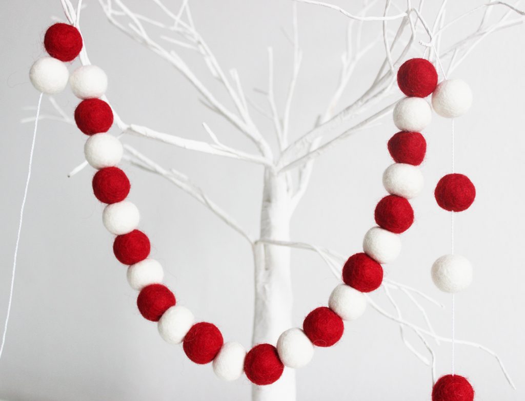 Red and White Christmas GarlandPom Pom GarlandFelt ball garland MK