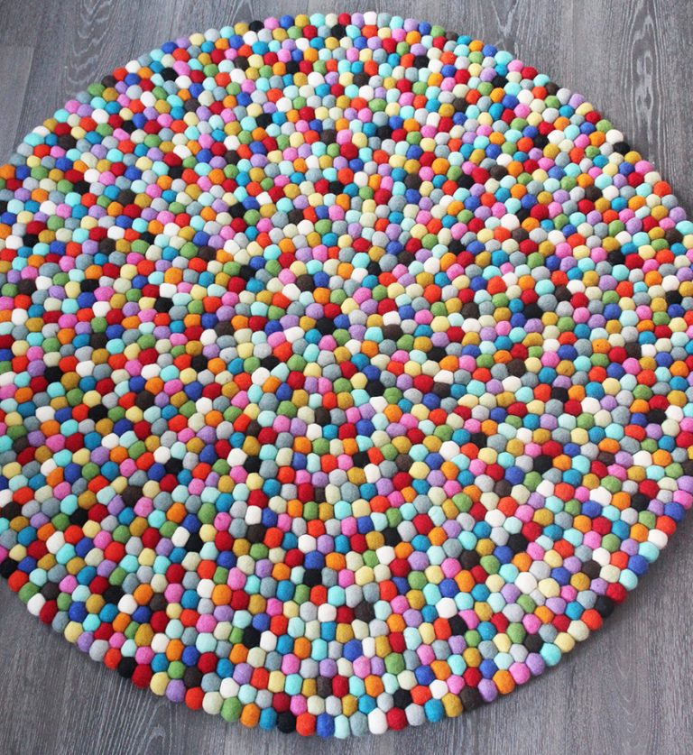 Multicoloured round felt ball rug MK Kids Interiors Award Winning