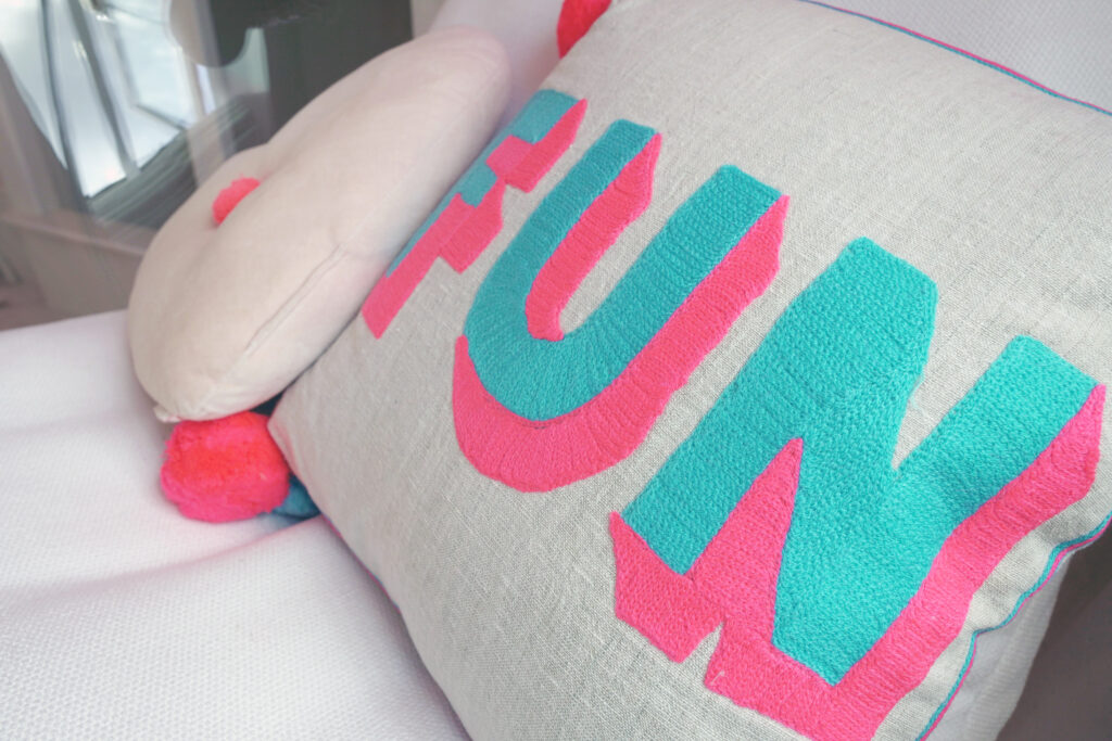 Fun Cushion with pink heart cushion-MK Kids Interiors
