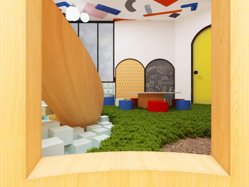 Childrens preschool designer-bespoke arc blackboard arc pegboard- play focused designer- kids rooms-MK Kids Interiors- Childcare Expo interior designer